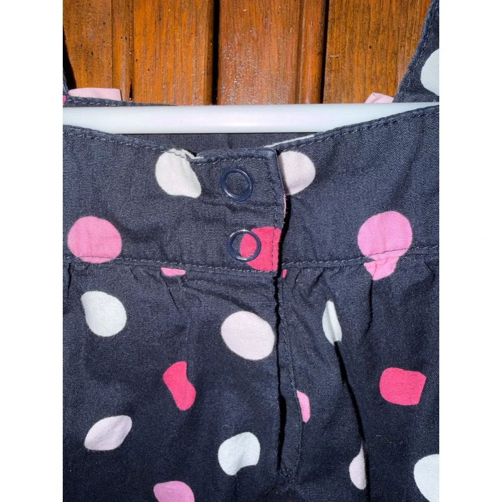 Gymboree Baby Girls Navy Pink Polka Dot Bow Bubble Romper 3-6 Months